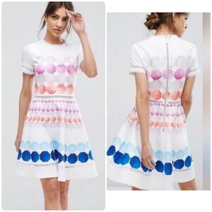 Ted Baker Myley Marina Mosaic Short Sleeves Skater Dress Size 3 (US8) Feminine
